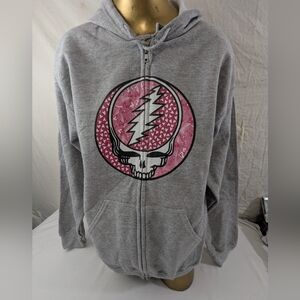 Grateful Dead NWOT Grey Front Zip Hoodie With Iconic Skull On Front Medium